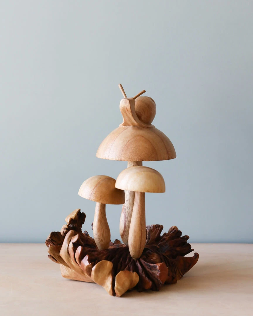 Odin Parker *New* Handmade Wooden Mushrooms With Snail 4 Odin Parker *New* Handmade Wooden Mushrooms With Snail