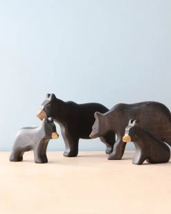 Forest Melody *New* Handmade Wooden Black Bear Family