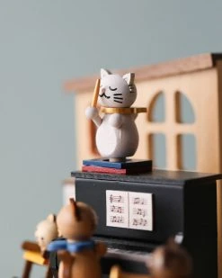 Wooderful Life Wooden Cat Playing Piano Music Box