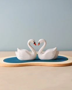 Bumbu Toys *New* Handmade Wooden Swans In A Lake