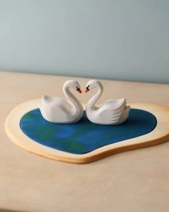 Bumbu Toys *New* Handmade Wooden Swans In A Lake