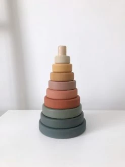 Sabo Concept *New* Wooden Pyramid Stacker - Green & Mustard
