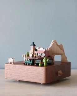 Wooderful Life *New* Wooden Train Music Box - Western Town