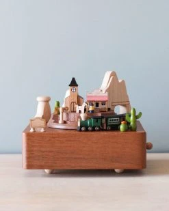 Wooderful Life *New* Wooden Train Music Box - Western Town