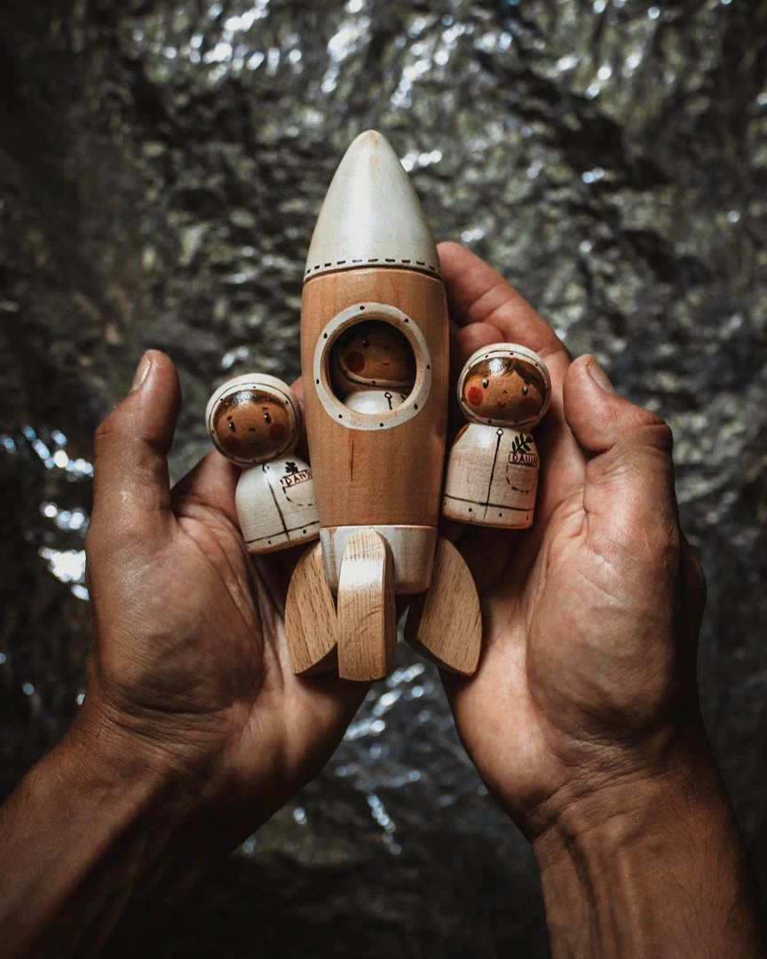 Vendor-unknown Handmade Wooden Rocket & Astronaut